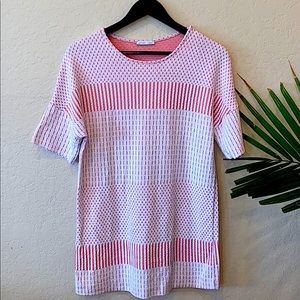 Zara pink & white textured t shirt tunic dress